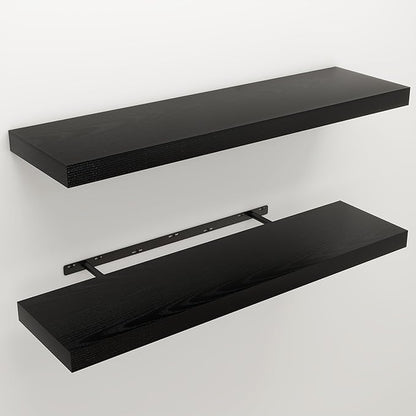 Floating Shelves for Wall, 9.3" Deep Wall Mounted Wood Shelves for Bathroom, Bedroom, Living Room, Kitchen, Hanging Shelf for Books/Storage/Room Decor (Black, 36")