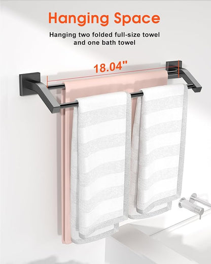 Alise Bath Double Towel Bars Towel Racks for Bathroom,Wall Mount Towel Holder 20-Inch Heavy Duty SUS304 Stainless Steel Towel Hanger Rail,Matte Black