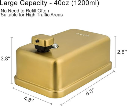 Wall Mounted Hand Soap Dispenser Bathroom, 1200ml 40oz Commercial Stainless Steel Liquid Soap Dispenser Wall Mount (Vertical Gold)