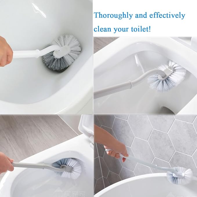 2 Pack Curved Toilet Bowl Brush Without Holder for Bathroom, Compact Toilet Brush Durable Under The Rim Household Deep Cleaning Brushes (Gray Toilet Brush Without Holder)