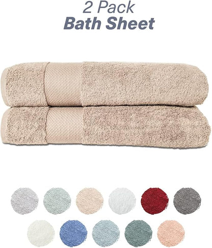 Hencely Bath Sheet Set of 2 - (35x64 Inches) - Luxury Extra Large Oversized Towels, 100% Cotton - Quick Dry, Highly Absorbent, Super Soft - Ideal for Spa, Hotel, Bathroom - (Bath Sheets 2 Pack, Beige)