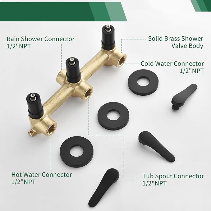 3 Handle Tub Shower Faucet Set Shower System with Tub Spout Bathtub Faucet Set Shower Tub Combo Set Complete Tub and Shower Trim Kit Matte Black