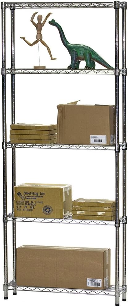 Shelving Inc. 8" d x 30" w x 64" h Chrome Wire Shelving with 5 Tier Shelves, Weight Capacity 800lbs Per Shelf
