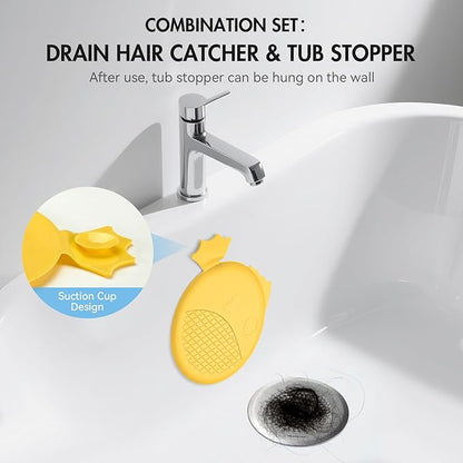 TRAPMATE Bathtub Drain Stopper/Protector/Hair Catcher Shower Drain/Easy Clean Hair Trap Strainer & Silicone Stopper for Tub, Sink (Yellow)