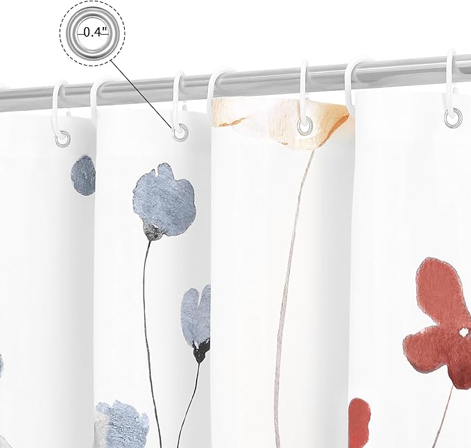 Gibelle Long Shower Curtain 72 x 78, Watercolor Floral Fabric Shower Curtain, Coral Beige Flower Decorative Bathroom Shower Curtain Set