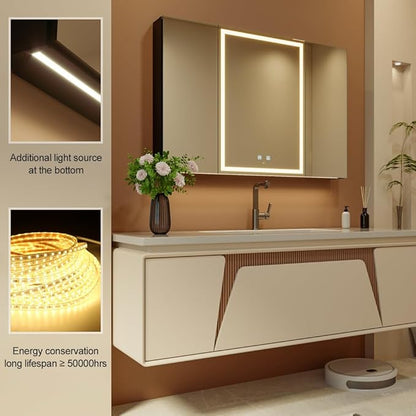 KWW LED Lighted Bathroom Medicine Cabinet with Sockets & USBs, Defogger, Dimmable, 3 Color Light Makeup Mirror, Easy to Install, Wall Mounted Cabinet (3 door-40 * 28)