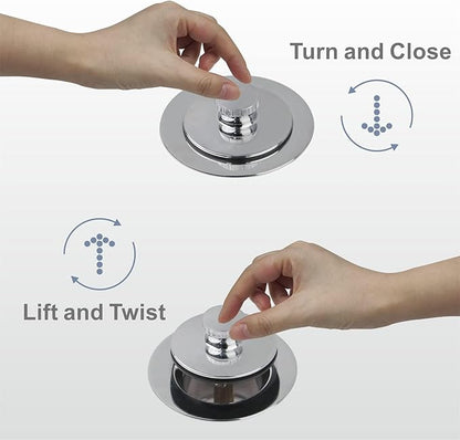 Chrome Tub Drain Lift &Turn Tub Trim Set with Two-Hole Overflow Faceplate Conversion Kit Assembly, Hidrop Bathtub Drain Replacement Trim Kit and Universal Fine/Coarse Thread, Chrome Plated