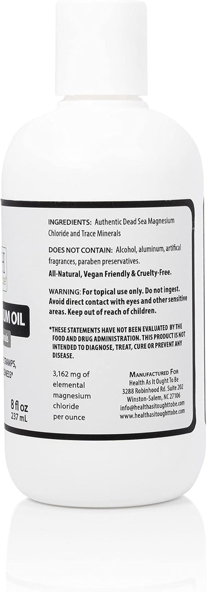 Health As It Ought To Be Dead Sea Magnesium Oil + Essential Minerals Supplement | Physician Formulated Calming, Soothes Aches, Pains, Cramps, Sleeplessness | 8 Ounce