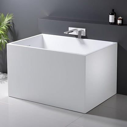 39" Acrylic Freestanding Bathtubs, Stand Alone Tub, Japanese Soaking Tub for Bathroom, Integrated Overflow and Drain, cUPC Certified, Gloss White