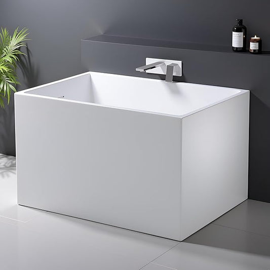 39" Acrylic Freestanding Bathtubs, Stand Alone Tub, Japanese Soaking Tub for Bathroom, Integrated Overflow and Drain, cUPC Certified, Gloss White
