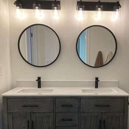 MELUCEE Vintage Bathroom Lighting Fixtures Over Mirror, 3-Light Modern Vanity Lights Black Finish Industrial Wall Sconce with Clear Glass Shade