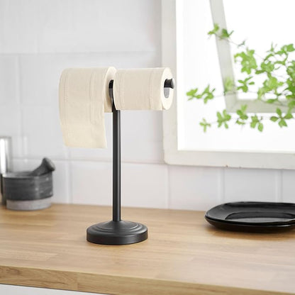 RUMOSE 13 Inch Matte Black Towel Stand Hand Towel Holder Bathroom Kitchen Vanity Countertop T-Shape Towel Rack Free Standing Stainless Steel Towel Bar Towel Ring