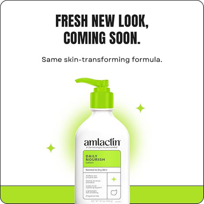 AmLactin Daily Nourish Therapeutic Body Lotion for Dry Skin - No-Scrub Exfoliator and Moisturizer 12% Lactic Acid Lotion, 14.1 oz (Packaging May Vary)