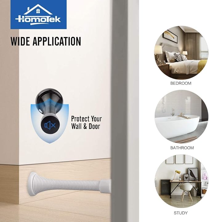 HOMOTEK 50 Pack Spring Door Stops,3-1/8” Heavy Duty Door Stop - Flexible Spring Door Stopper with Low Mounted White Rubber Bumper Tips, White