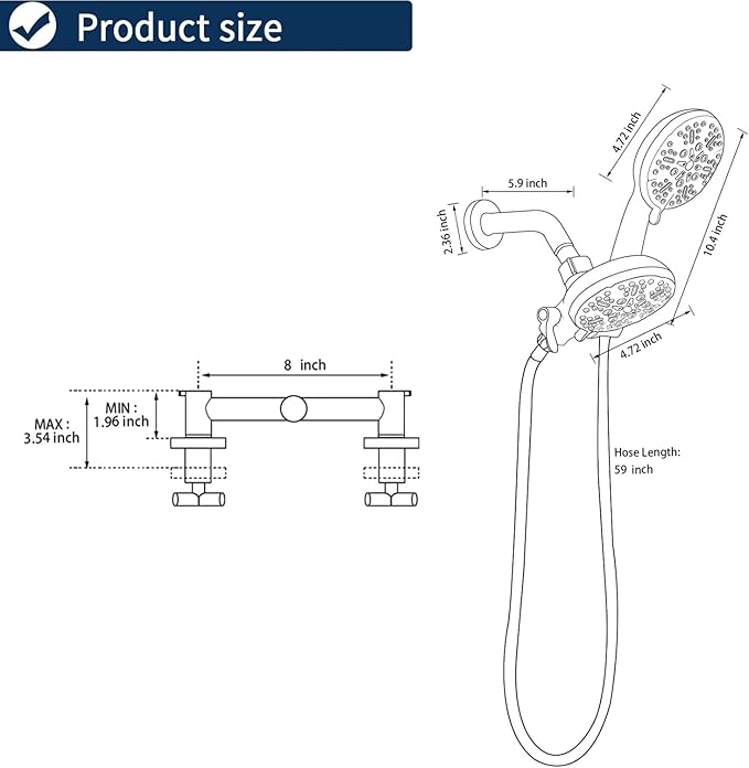 2 Handle Shower Faucet Shower System Complete 2 in 1 Shower Combo Set with Handheld Showerhead Shower Trim Kit Wall Mounted Shower Fixtures Chrome Polished