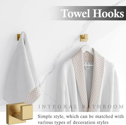 5-Piece Brushed Gold Bathroom Accessories Set – 23.6" Towel Bar, Towel Ring, Toilet Paper Holder & Hooks, Wall Mounted Bathroom Hardware, Rust & Corrosion-Resistant, Ideal for Modern Bathrooms
