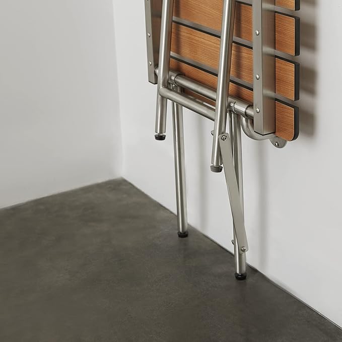 Seachrome 32-inch ADA Folding Shower Seat with Legs, Teak Phenolic Slats