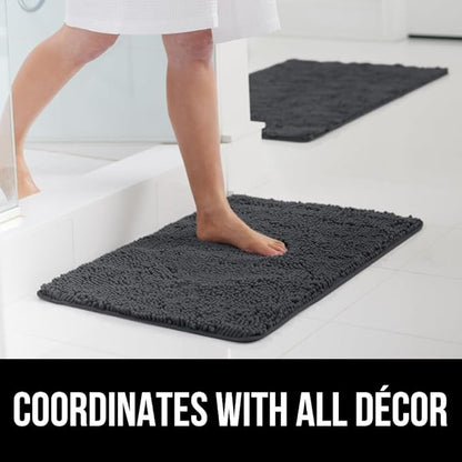 GORILLA GRIP Bath Rug Mat, Soft Absorbent Chenille, Quick Dry Microfiber Mats, Rubber Backing Washable Shower Floor Rugs, Bathmat Runner, US Designed Bathroom Home Decor Accessories 24x17, Charcoal