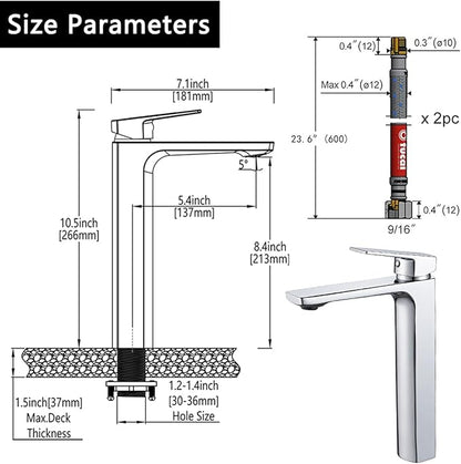 VOTON Chrome Vessel Sink Faucet Tall Single Handle Bathroom Vanity Sink Faucet, Rv Bathroom Faucets Lavatory Vessel Faucet Basin Mixer Tap, Solid Brass 1.2 GPM