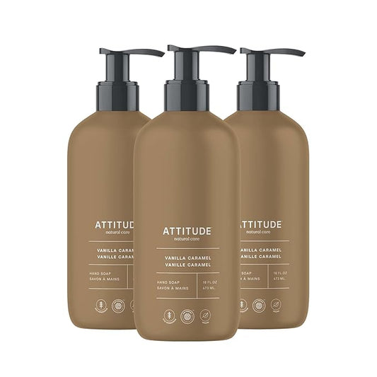 ATTITUDE Limited Edition Liquid Hand Soap, EWG Verified, Plant and Mineral-Based, Vegan Personal Care Products, Vanilla Caramel, 16 Fl Oz (Pack of 3)