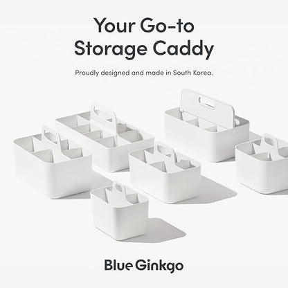 BLUE GINKGO Stackable Organizer Caddy – Korean-Made Portable Tote for Bathroom, Office, Crafts, or School Supplies (Long Rectangle, White)