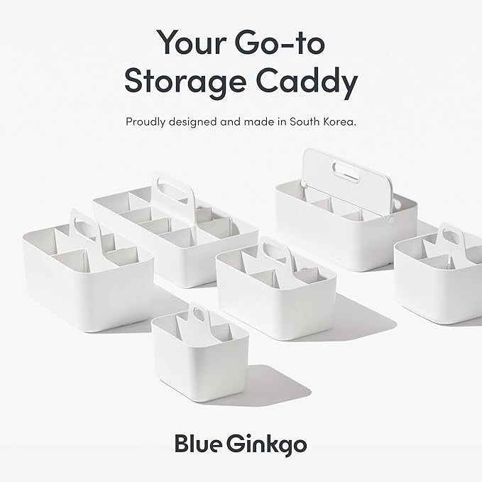 BLUE GINKGO Stackable Organizer Caddy – Korean-Made Portable Tote for Bathroom, Office, Crafts, or School Supplies (Long Rectangle, Yellow)