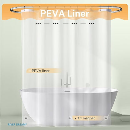 River Dream 3 in 1 Shower Curtain Set, Waffle Fabric Shower Curtain and Waterproof Clear Liner Set with Double Sided Metal Hooks, Sage Green, 72" W*72" H