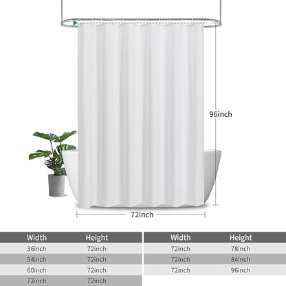 2-in-1 Waterproof Extra Long Fabric Shower Curtain or Liner,Linen Textured,96 Inch Breathable TPU & Washable Bathroom Shower Curtain Set with 12 Plastic Hooks,Modern,72"x96",White