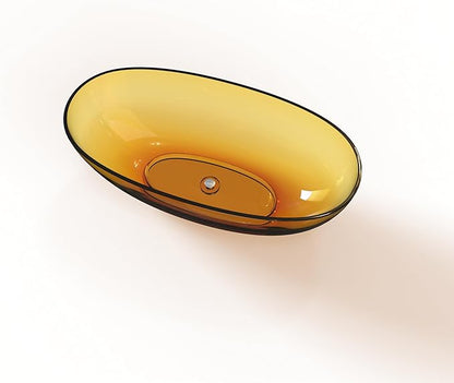 Solid Surface Freestanding Bathtub 61", Modern Oval Shape Soaking Tub, Stone Resin Stand Alone Bathtub with Drain & Integrated Slotted Overflow Transparent Orange AMFS303-1550-Orange