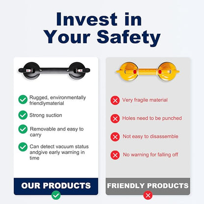 Suction Cup Grab Bars for Bathtubs and Bathroom, Tool Free Shower Handle, Grab Handle for Elderly Suction with Indicators, Shower Grab Bar for Seniors,Black