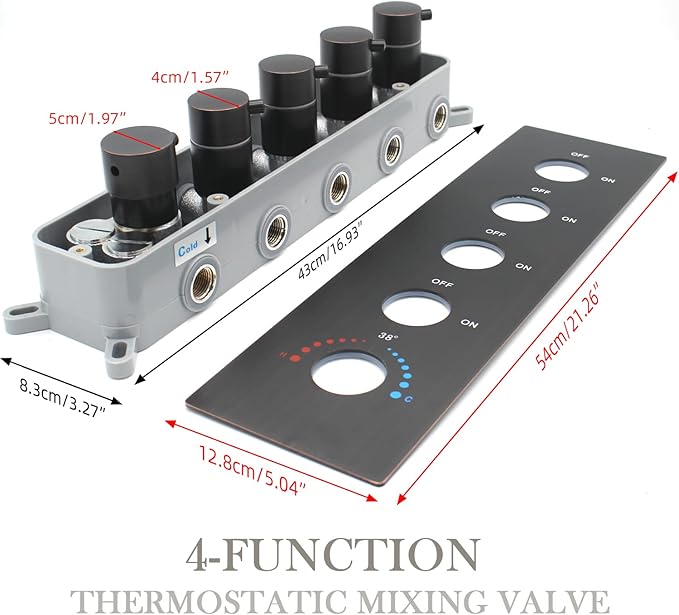 Ceiling Rain Shower System(All Functions Can Run Together)with on-off Full Body Jets, Oil Rubbed Bronze Thermostatic Shower System with 16 Inch Rain & Fog Overhead Shower & Handheld Spray Kit