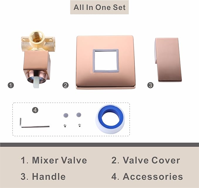 SKOWLL Single Function Shower Valve Kit, Wall Mount Shower Handle Valve Mixer Bathroom Single Handle Control Valve Kit Rough-in, Rose Gold Finshed