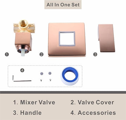SKOWLL Single Function Shower Valve Kit, Wall Mount Shower Handle Valve Mixer Bathroom Single Handle Control Valve Kit Rough-in, Rose Gold Finshed