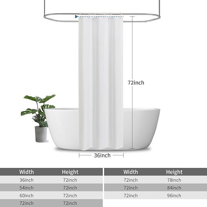 2-in-1 stall Fabric Shower Curtain or Liner,Breathable TPU & Washable,36Wx72H Narrow Linen Textured Bathroom Shower Curtain Set with 6 Plastic Hooks,Modern,36"x72",White
