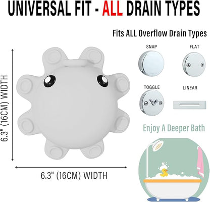 Abalter Bathtub Overflow Drain Cover Tub - Silicone Bathroom Cover, Bath Spa Accessories, Adds Inches of Water for Deeper&Warmer Bath，Grey Gray (ABCVXZY-Grey)