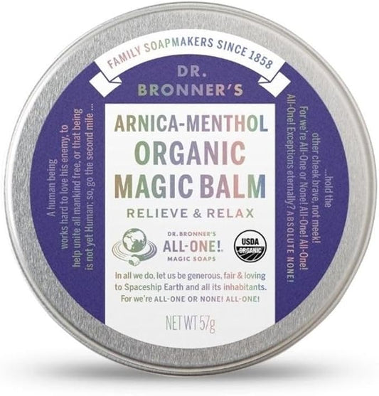 Dr. Bronner's - Organic Magic Balm (Arnica-Menthol, 2 Ounce) - Made with Organic Beeswax and Organic Hemp Oil, Relieves and Relaxes Sore Muscles and Achy Joints, Moisturizes and Soothes Dry Skin