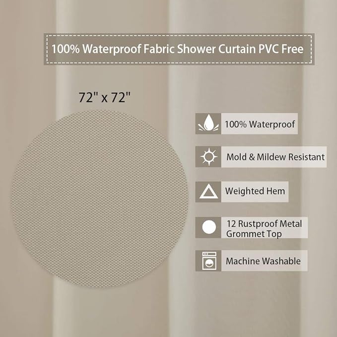 CAROMIO Hotel Quality 100% Waterproof Fabric Shower Curtain or Liner with Magnets for Bathroom, 72 x 72 inches, Tan