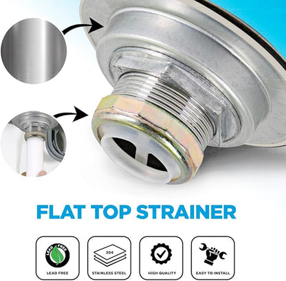 Highcraft 97I3 Flat Stainless Steel RV Mobile Shower Strainer - Drain Assembly for Kitchen or Laundry Sinks