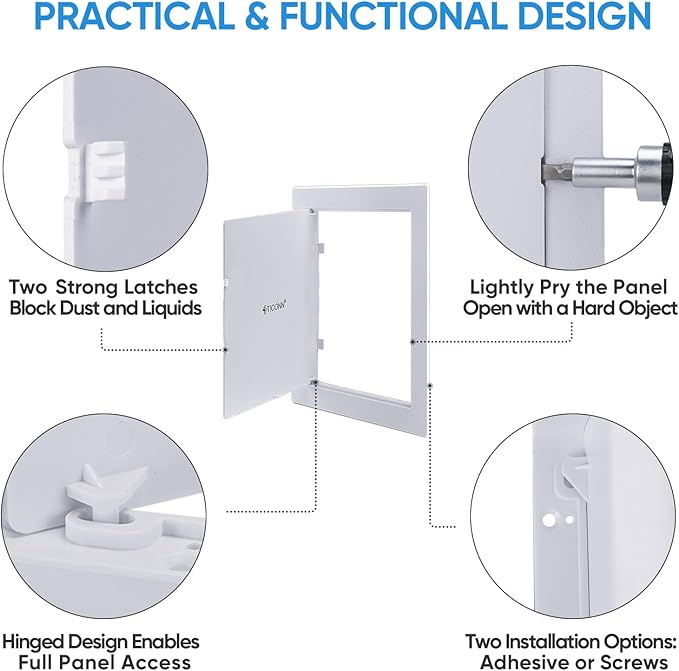 TICONN Access Panel for Drywall, 6 x 9 Inch ABS Plastic Wall Hole Cover Access Doors, Easy Install Plumbing Wall Panel for Drywall, Ceiling, Wiring and Cables