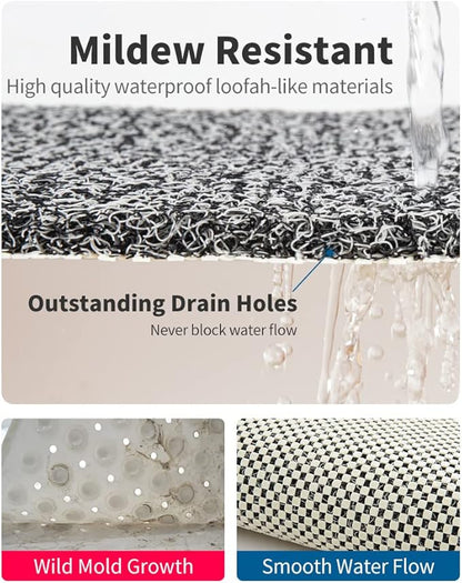Non Slip Shower Mat, Comfortable Bath mat for Textured Surface,Quick Drying Easy Cleaning Shower Floor Mat for Wet Area,Without Suction Cups 24x24 Black
