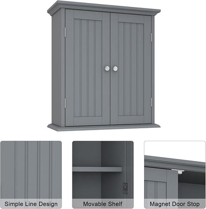 ChooChoo Bathroom Wall Cabinet, Over The Toilet Space Saver Storage Cabinet, Medicine Cabinet with 2 Door and Adjustable Shelves, Cupboard, Grey