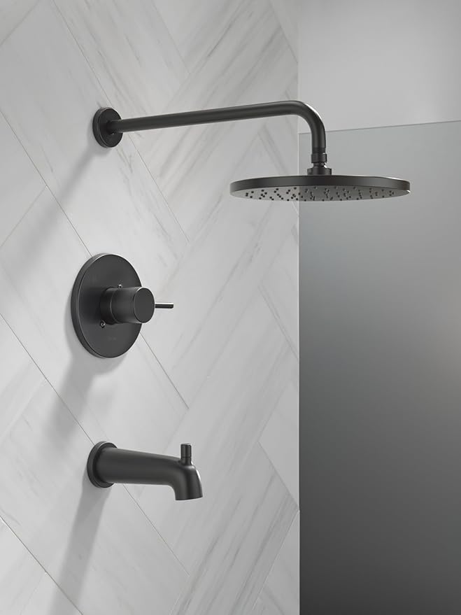 Delta Faucet Modern Raincan Round Single-Function Tub and Shower Trim Kit Black, Tub Faucet Set, Rainfall Shower Head Black, Delta Shower Trim Kit, Matte Black T14469-BL-PP (Valve Not Included)