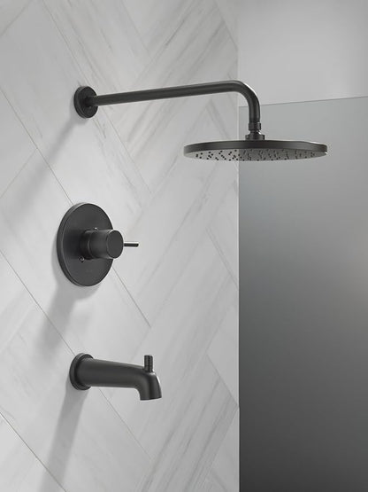 Delta Faucet Modern Raincan Round Single-Function Tub and Shower Trim Kit Black, Tub Faucet Set, Rainfall Shower Head Black, Delta Shower Trim Kit, Matte Black T14469-BL-PP (Valve Not Included)