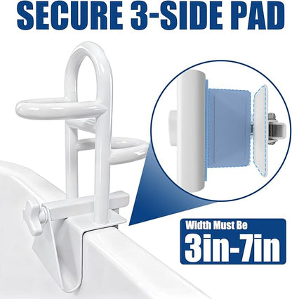Adjustable Triple Grip Bathtub Grab Bars for Seniors, Clamp-On Safety Handrail for Handicap & Elderly, Fits 3-7Inch+ Thick Walls, Bathroom Balance Support for Family Safety