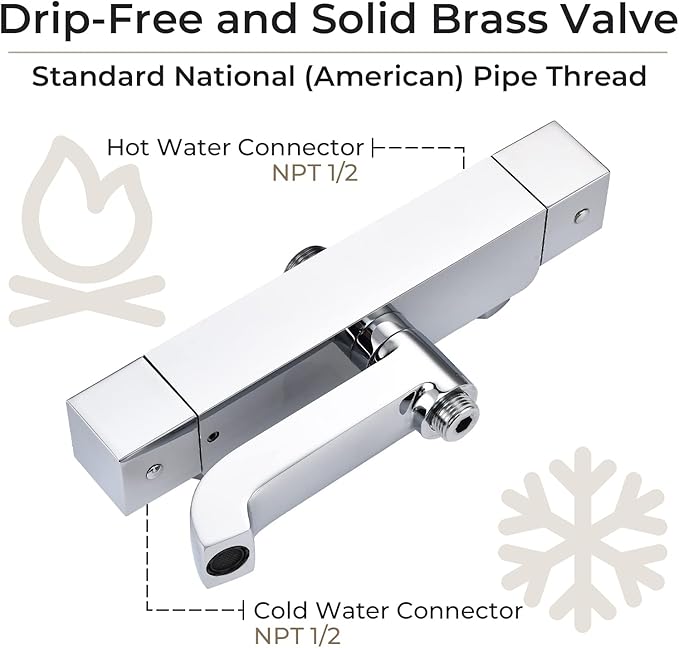 Shower Faucet Set 8" Square Shower Head 3 Function Thermostatic Rainfall Shower Faucet Set Handheld Sprayer Tub Spout Polished Chrome with Height Adjustable Slide Bar