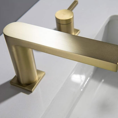 Luxury Brass Modern Widespread Bathroom Sink Faucets with Copper Valve for 3 Hole 2-Handle 8 Inch Deck Bathroom Vanity Faucet, &Stainless Steel Pop-up Drain Assembly, Brushed Champagne Gold