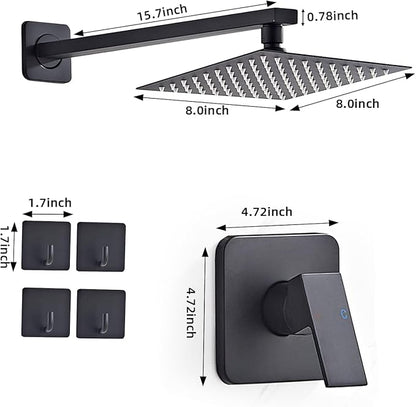 Shower Faucet Set Matte Black Complete Shower System with 8 Inches Rain Shower Head Bathroom Rain Shower Faucet Set Rainfall Shower System with Shower Valve
