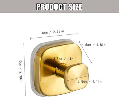 2Pcs Square Suction Cup Hook, 304 Stainless Steel Shower Hook, Removable Suction Cup Knob for Shower, Bathroom, Kitchen, Glass Door, Mirror (Gold)