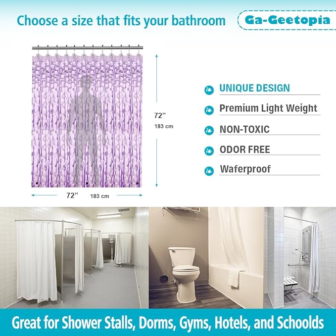 Ga-Geetopia EVA 3D Purple Pearl Plastic Shower Curtain Liner - Premium Light Weight 72" x 72" Bathroom Shower Showroom Curtain Liner with Rustproof Metal Gromments and Weighted Magnet