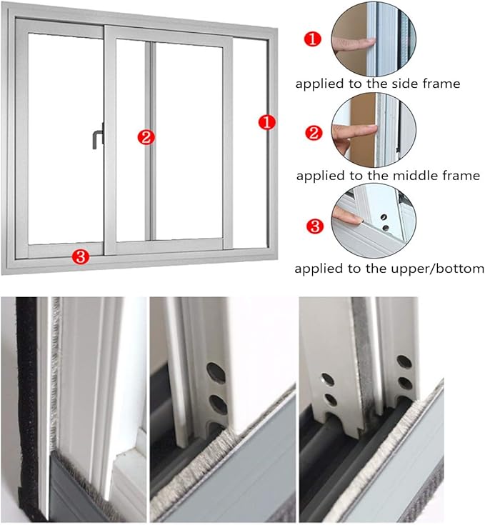 Felt Pile Weather Stripping Brush for Sliding Windows/Doors Frame Side, Self Adhesive Weatherstrip Seal Strip Sealer for Soundproofing (16ft x11/32 Backing x 9/16 Brush inch, White)